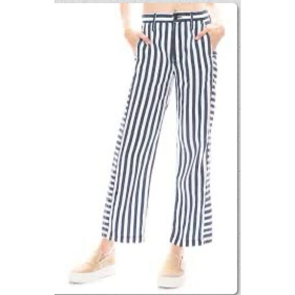 Mother The Inset Greaser white navy striped pants in This Way and That Way 26